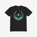 Philly Rebel Alliance T-shirt featuring a bold eagle graphic within a circular emblem on the front, embodying anti-fascist and immigrant rights themes, ideal for supporters of equality and activism.