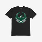 Philly Rebel Alliance T-shirt featuring a bold eagle graphic within a circular emblem on the front, embodying anti-fascist and immigrant rights themes, ideal for supporters of equality and activism.