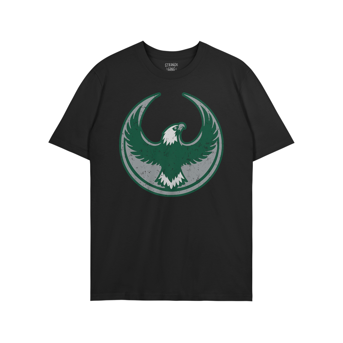 Philly Rebel Alliance T-shirt featuring a bold eagle graphic within a circular emblem on the front, embodying anti-fascist an