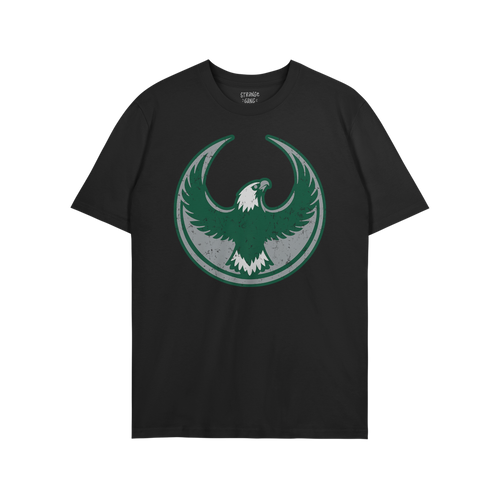 Philly Rebel Alliance T-shirt featuring a bold eagle graphic within a circular emblem on the front, embodying anti-fascist an