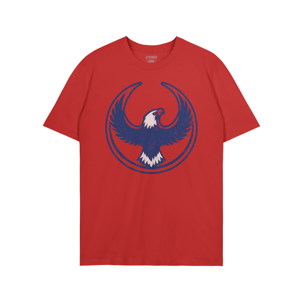 Philly Rebel Alliance T-shirt showcasing a vintage-style graphic of a stylized bald eagle within a circular outline on the fr