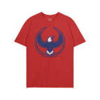 Philly Rebel Alliance T-shirt showcasing a vintage-style graphic of a stylized bald eagle within a circular outline on the fr