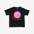 The Play Dirty Women's Baby Tee features a bold pink circle with red ovals and PLAY DIRTY in red, embodying a flirty, edgy style, perfect for making a statement.