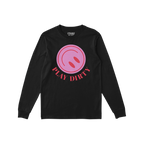 Black long-sleeve Play Dirty T-shirt featuring a bold pink graphic with two ovals and the slogan “PLAY DIRTY,” capturing 