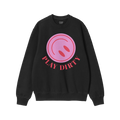 Black Play Dirty crewneck sweatshirt with a pink emblem and bold phrase, PLAY DIRTY, featuring ribbed cuffs and hem. Branded 