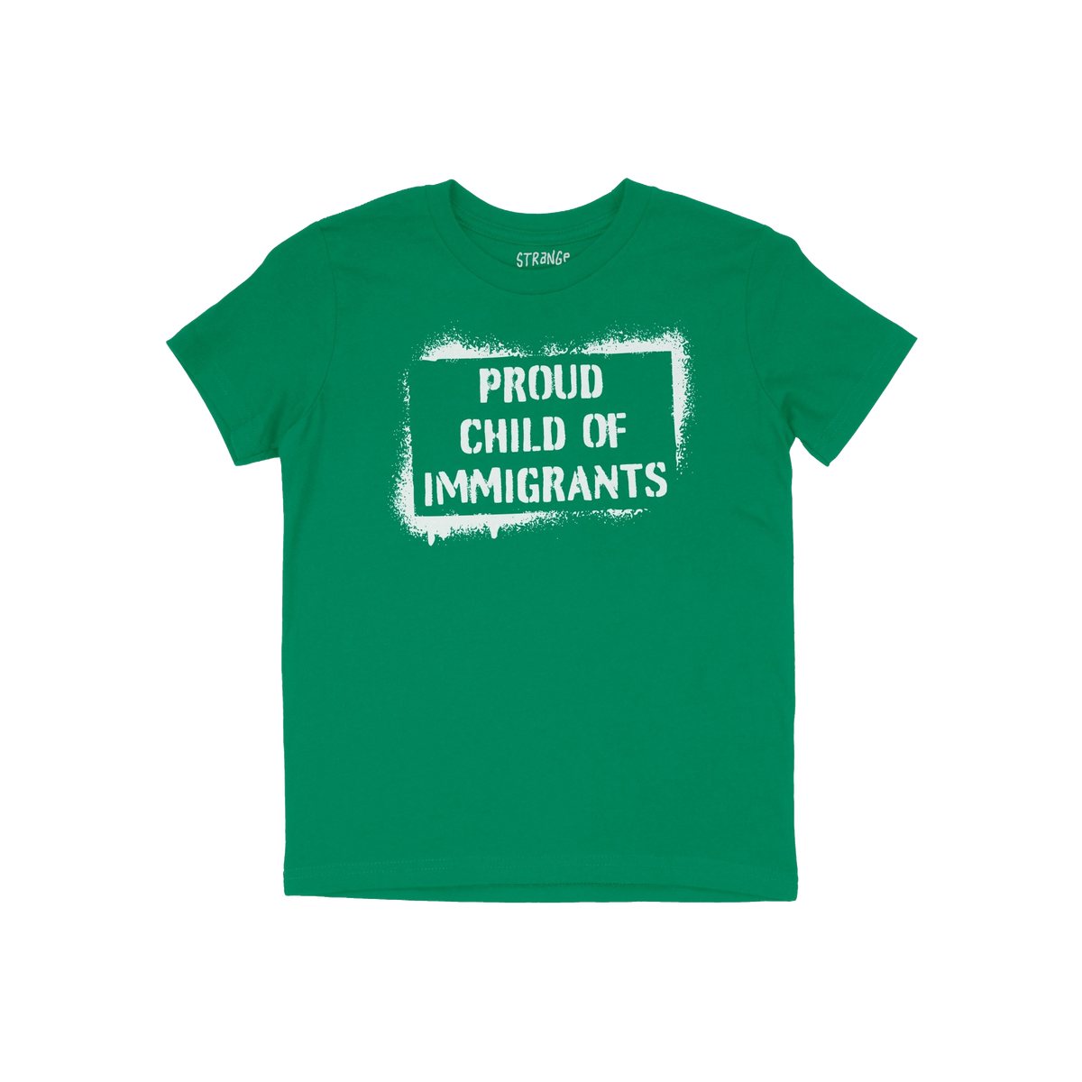 The Proud Child Of Immigrants T-shirt features bold white stencil lettering across the chest, celebrating resilience and lega