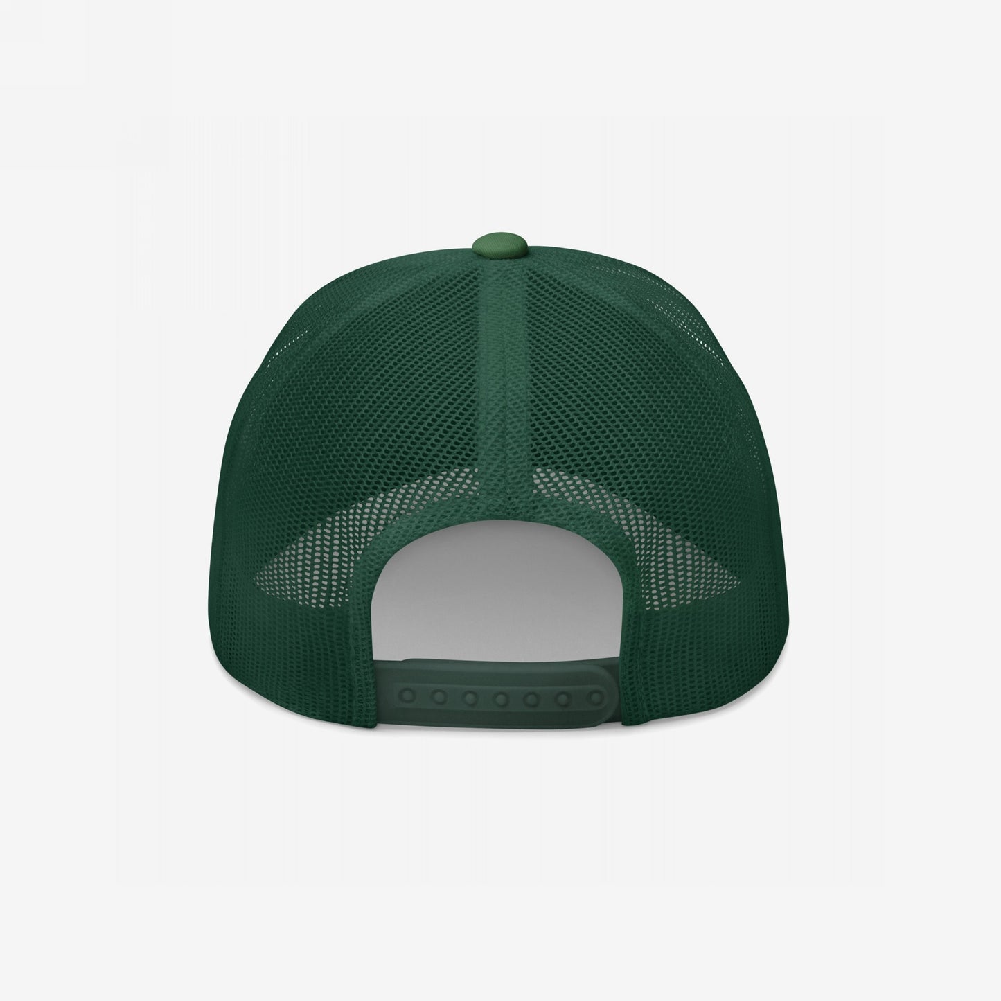 Proud Child of Immigrants Hat featuring a dark green trucker style with mesh back, fabric-covered top button, and adjustable snap closure, embodying resilience and pride in its clean, bold design.