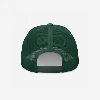 Proud Child of Immigrants Hat featuring a dark green trucker style with mesh back, fabric-covered top button, and adjustable snap closure, embodying resilience and pride in its clean, bold design.