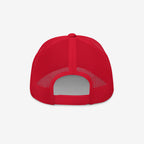 Back view of the Radical Left Hat, a red mesh-back trucker cap with an adjustable snap closure, embodying progressive ideals. The six-panel design and ventilated mesh signify bold, wearable activism.