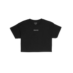 The Snacks Women's Baby Tee features a minimalist design with SNACKS in white on a plain black, short-sleeved shirt, highligh