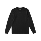 Black long-sleeve SNACKS T-shirt with white lettering, embodying quirky snack-themed humor. Features STRANGE ALLIES label, al