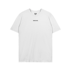 Snacks T-shirt featuring SNACKS in black letters on white cotton, embodies playful curiosity and casual flair. Designed by St