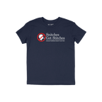 Snitches Get Stitches Shirt: A black crew-neck tee featuring a bold graphic of a whispering head barred by a red circle, with
