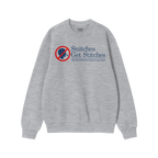 Snitches Get Stitches Shirt: Light-gray crewneck sweatshirt featuring a humorous graphic of a no symbol over a whispering pro