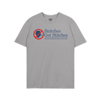 Snitches Get Stitches Shirt: Heather-gray crew-neck T-shirt featuring a red circle-and-slash over a profile icon, bold text S