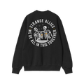 Social Club Hoodie & Sweatshirt featuring a back circular graphic of skeletons clinking beer mugs, with STRANGE ALLIES and WE
