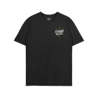 Social Club T-shirt features STRANGE ALLIES in white with gold starbursts on the front, celebrating unexpected friendships. B