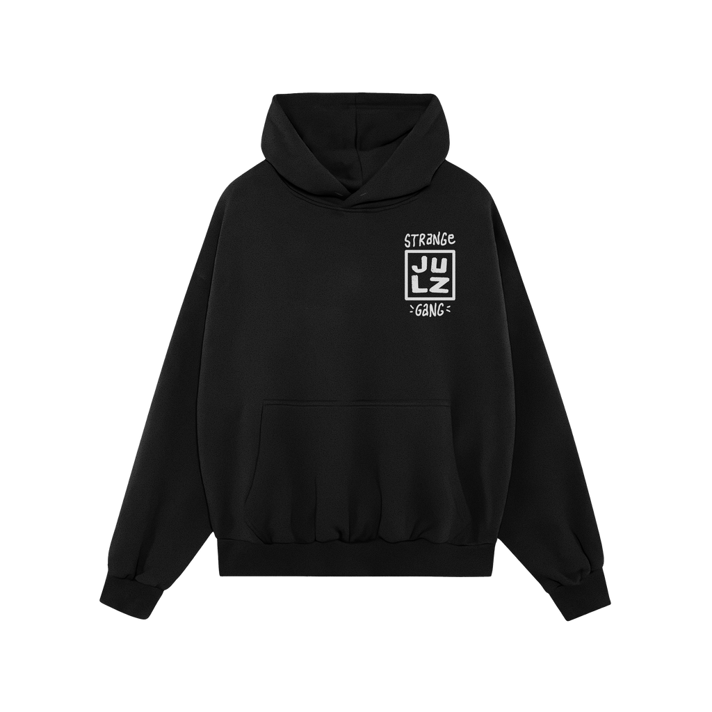 Black Still Here JULZ Hoodie with a white graphic on the left chest, featuring a protest design symbolizing resilience with a