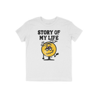 Story Of My Life Shirt with distressed lettering and a droopy-eyed smiley face, humorously capturing life's chaos and struggl