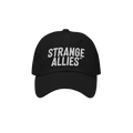 Black cap with STRANGE ALLIES™ embroidered in white on the front. This Strange Allies Hat symbolizes unity through diversit