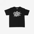 Strange Allies Handstyle Women's Baby Tee features bold white graffiti-style text on a black cropped tee, embodying active allyship and street-smart spirit for misfits and movement makers.