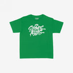 Strange Allies Handstyle Women's Baby Tee features bold graffiti-style lettering on a green, cropped Y2K short-sleeve shirt, embodying active allyship and rebellious spirit.