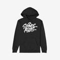 Strange Allies Handstyle Hoodie features a bold graffiti-style “STRANGE ALLIES” graphic with drips and halo, emphasizing unity and rebellion. The hoodie includes a front kangaroo pocket and drawstring hood.