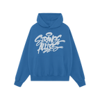 Strange Allies Handstyle Hoodie featuring a graffiti-style logo on the chest, equipped with a kangaroo pocket and drawstring 