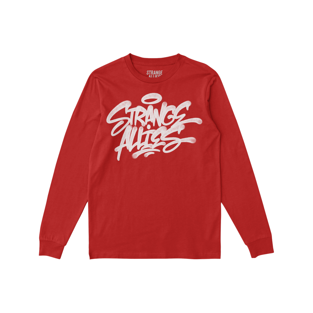 Strange Allies Handstyle T-shirt features a graffiti-style script across the chest, embodying bold, outsider spirit. It has r
