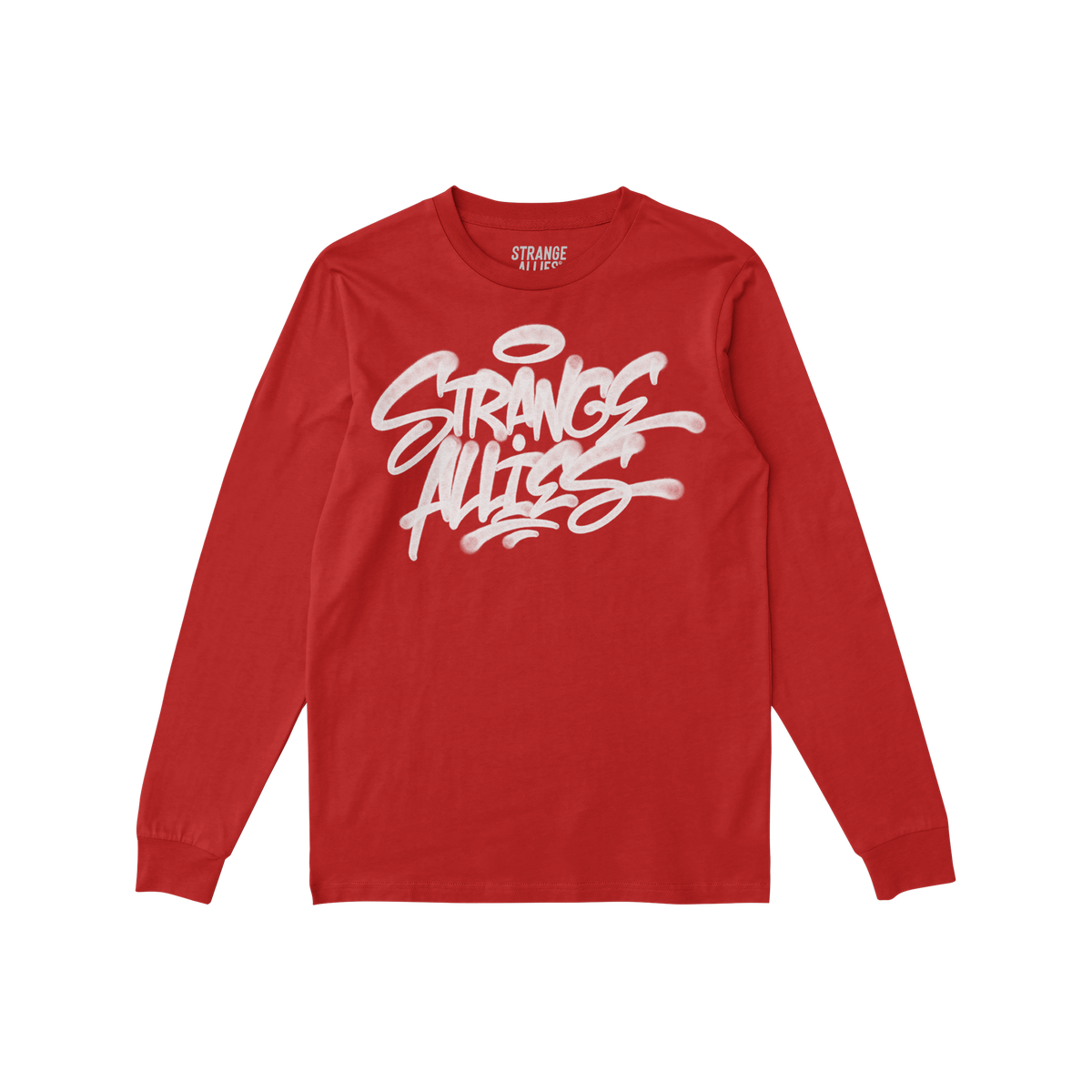 Strange Allies Handstyle T-shirt features a graffiti-style script across the chest, embodying bold, outsider spirit. It has r