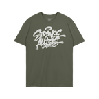 Strange Allies Handstyle T-shirt features a bold graffiti-style graphic reading “Strange Allies,” symbolizing unity and b