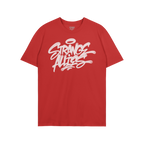 Strange Allies Handstyle T-shirt featuring a graffiti-style logo on the chest, epitomizing bold, outsider expression and comm
