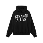Strange Allies Hoodie & Sweatshirt features bold “STRANGE ALLIES™” text across the chest, a drawstring hood, and kangar