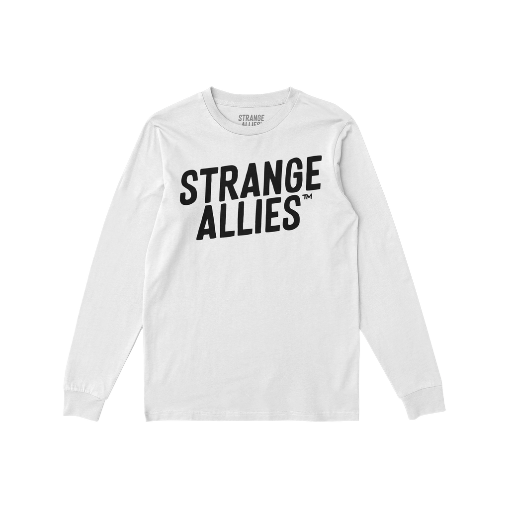 Strange Allies T-shirt features bold STRANGE ALLIES™ text across the chest, embodying an outsider ethos. Laid flat, this wh