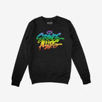 Strange Allies Rainbow Handstyle Crewneck Sweatshirt showcases a vibrant graffiti-style print in rainbow hues across the chest. The bold design reflects individuality and pride, offering a striking, comfortable statement piece.