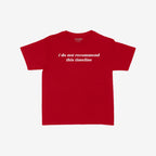 Timeline Women's Baby Tee featuring a sardonic serif-style slogan, “i do not recommend this timeline.”, captures minimalist sarcasm with retro flair, laid flat showcasing its cropped, short-sleeved design.