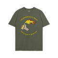 Say Hello Ukraine Shirt featuring a cartoonish graphic of a hand holding a flaming Molotov cocktail with Russian text, symbol