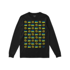 Black long-sleeve Ukraine Sunflowers Shirt featuring a grid of sunflowers and blue-yellow flag-like bars, symbolizing resilie