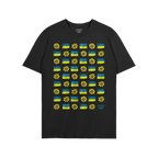 Ukraine Sunflowers Shirt featuring a grid of stylized sunflowers and Ukrainian flags, symbolizing resilience and unity. The d