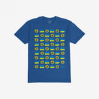 Ukraine Sunflowers Shirt featuring a royal-blue grid pattern with alternating stylized sunflowers and Ukrainian flags, symbolizing resilience and unity. Part of an empowering collection supporting Ukraine's fight for freedom.