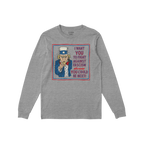 Anti Fascist Uncle Sam Shirt featuring a heather-gray long-sleeve design with a vintage-style Uncle Sam poster graphic, urgin