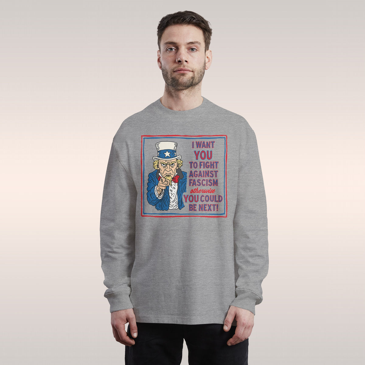 Anti-Fascist Uncle Sam Long Sleeve T-shirt
