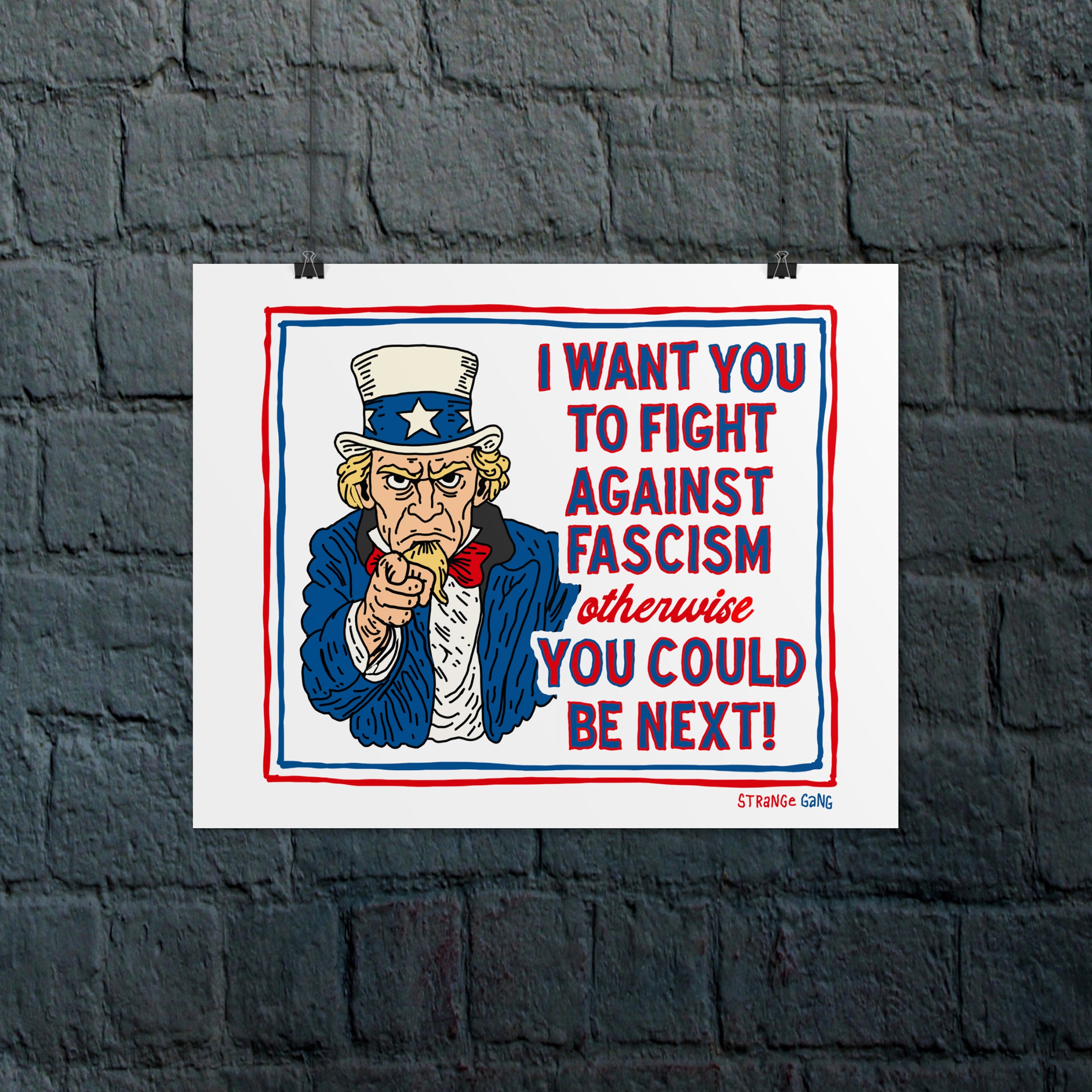 Anti Fascist Uncle Sam Poster featuring an intense Uncle Sam pointing at the viewer, urging action against fascism with bold text. A bold statement for those who oppose authoritarianism.