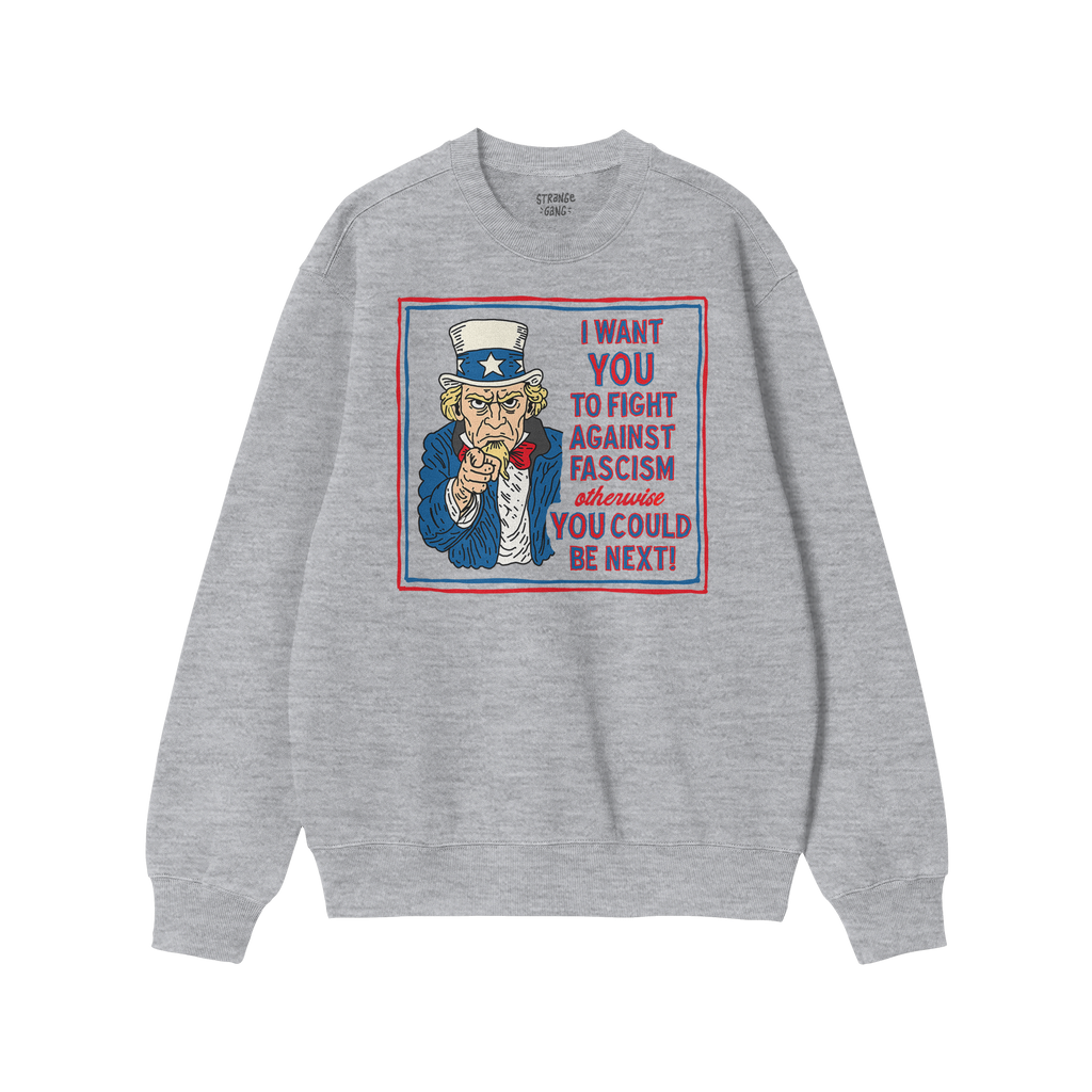 Anti Fascist Uncle Sam Shirt featuring a stylized Uncle Sam graphic with a bold message urging activism against fascism, idea