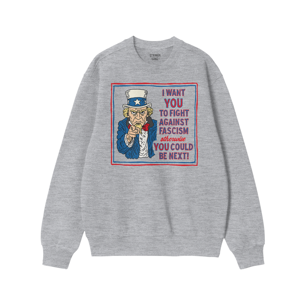 Anti Fascist Uncle Sam Shirt featuring a stylized Uncle Sam graphic with a bold message urging activism against fascism, idea