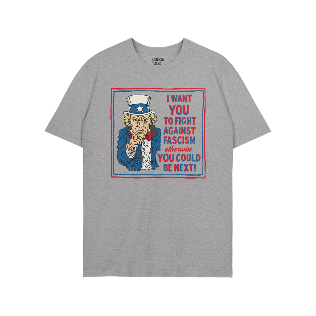 Anti Fascist Uncle Sam Shirt featuring a vintage-style graphic of Uncle Sam pointing, urging to fight against fascism. Ideal 
