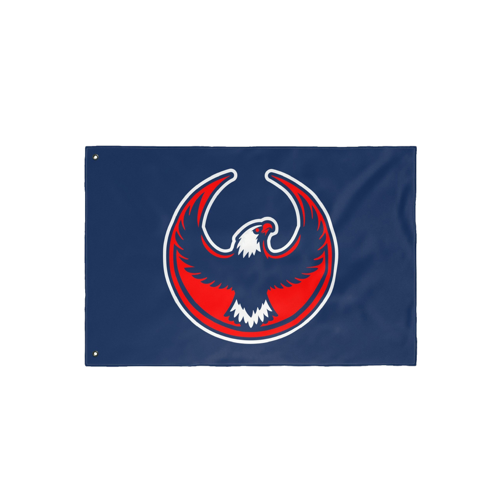 USA Rebel Alliance Flag features a stylized eagle emblem in red, white, and dark blue on a navy field, symbolizing solidarity