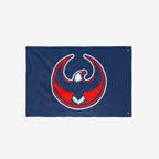 USA Rebel Alliance Flag featuring a bold eagle emblem with upward-curving wings, symbolizing resistance and solidarity. Two grommets for hanging. Ideal for protests or as a patriotic statement piece.