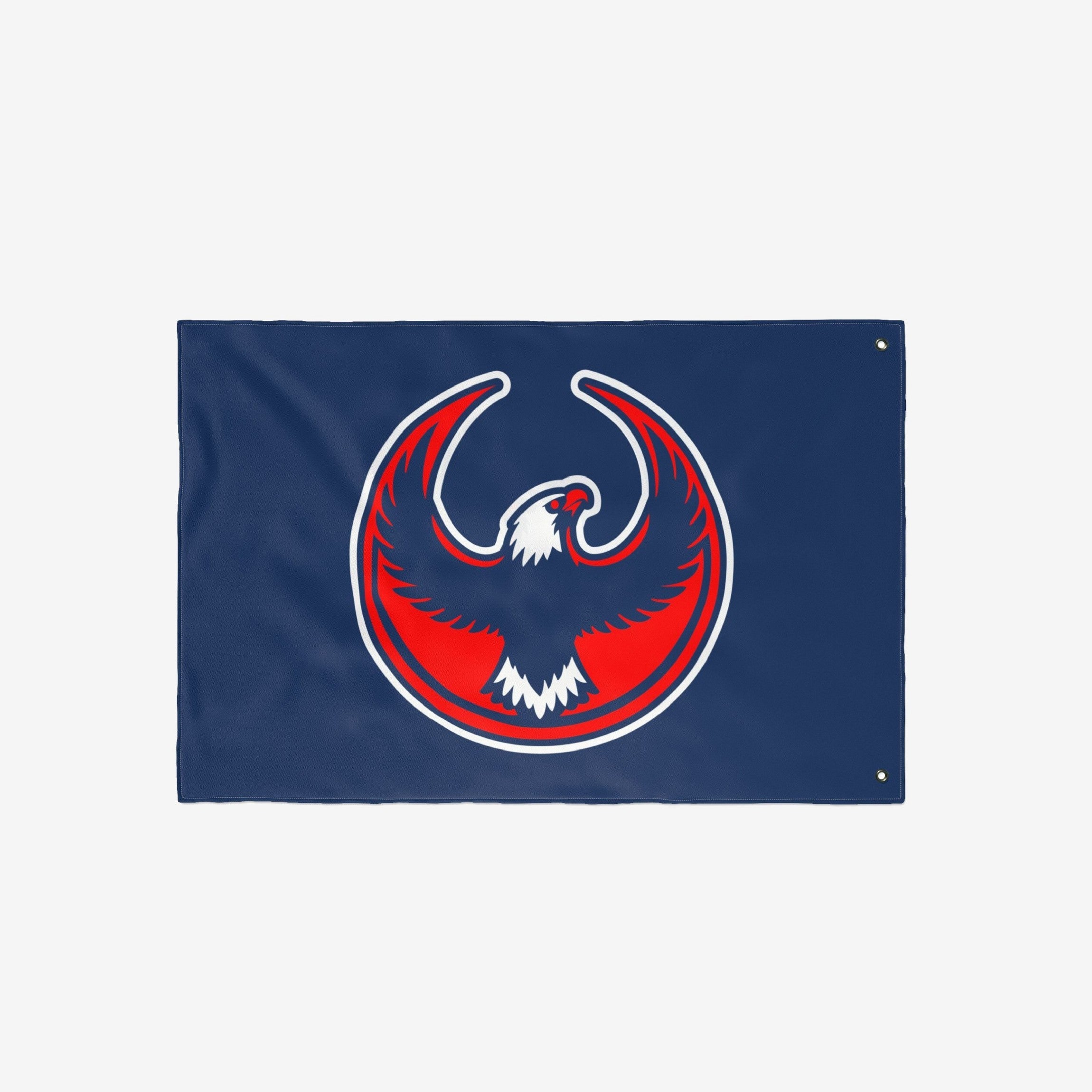 USA Rebel Alliance Flag featuring a bold eagle emblem with upward-curving wings, symbolizing resistance and solidarity. Two grommets for hanging. Ideal for protests or as a patriotic statement piece.