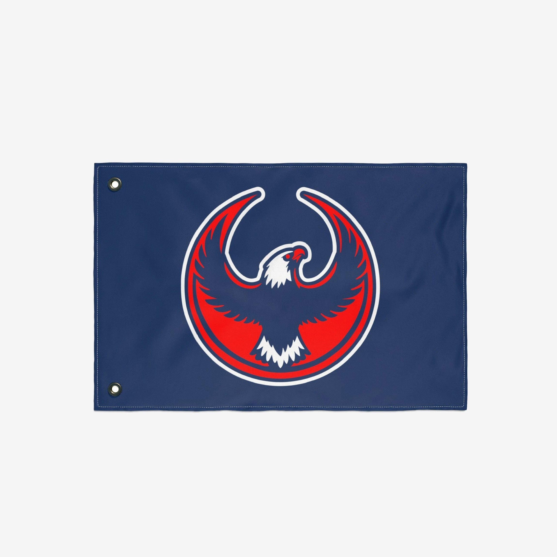 USA Rebel Alliance Flag featuring a stylized eagle emblem within a red crescent. Designed for solidarity and resistance, this flag is ideal for anti-fascist and immigrant rights movements.